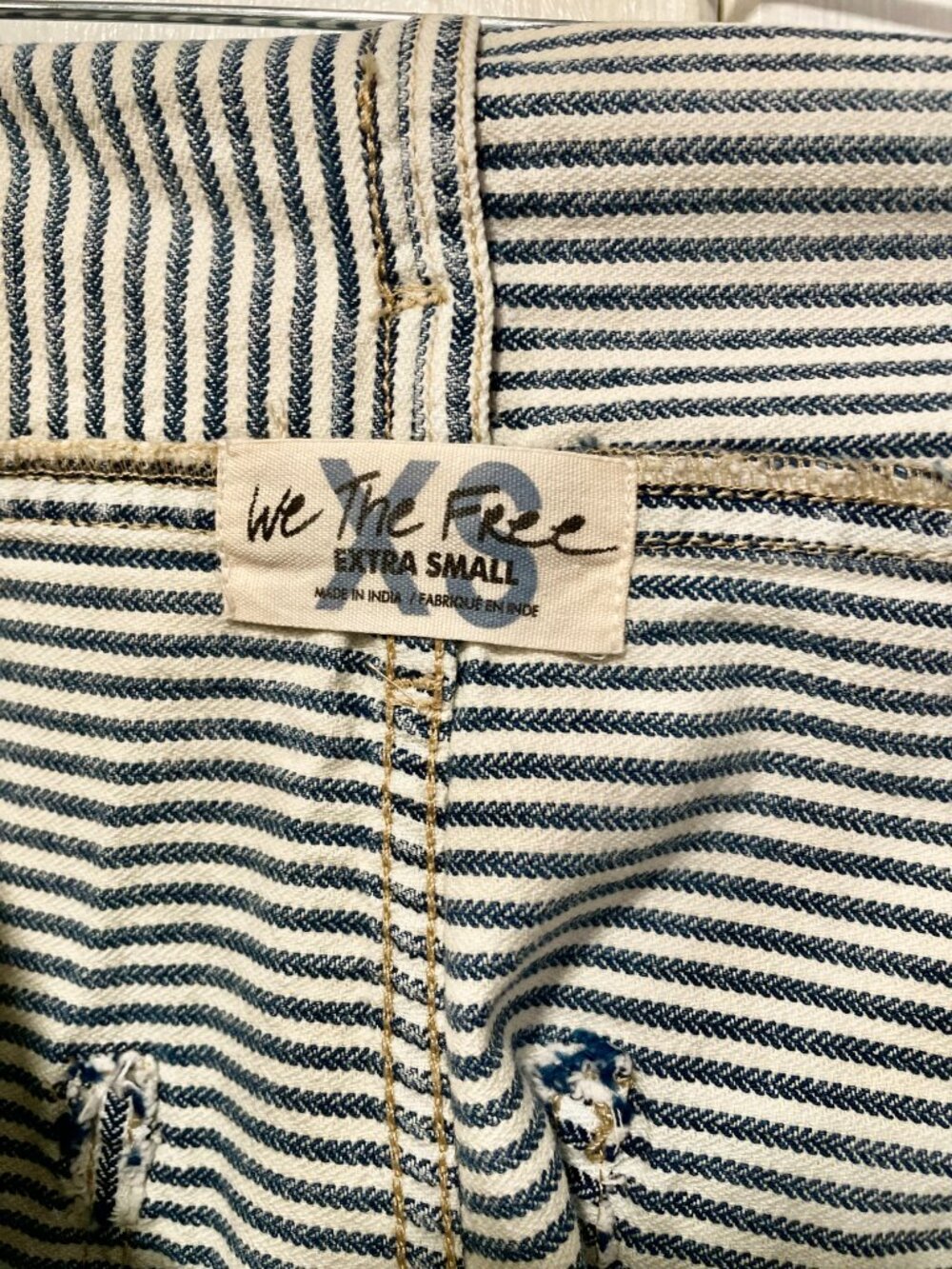 We The Free Ziggy Denim Shortalls Blue & White Stripe Distressed Size XS - Picture 2 of 8